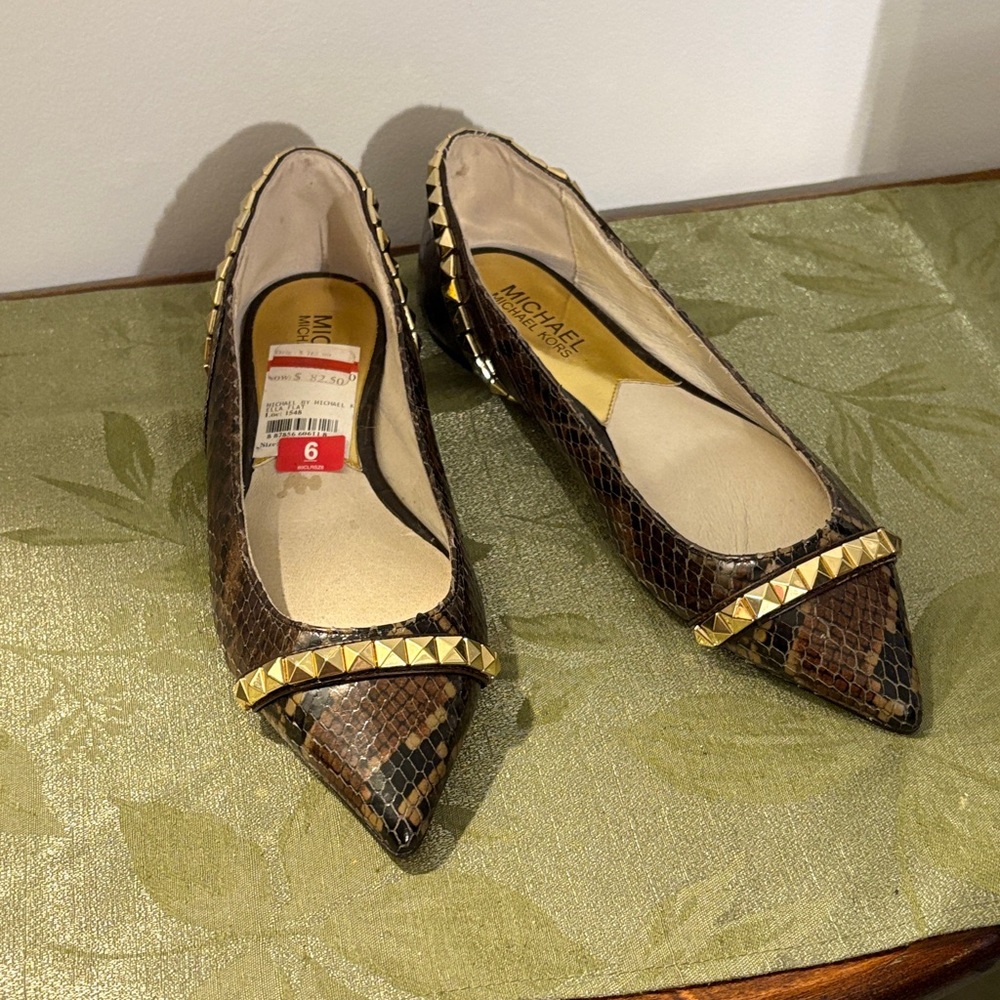 Michael Kors Snakeskin Pattern Flats with Gold Studs